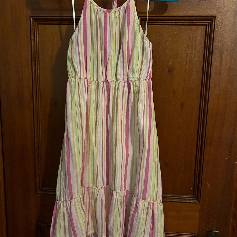 Old Navy Girls Striped Halter Tiered Midi Sundress Multicolor Size 8 NWT